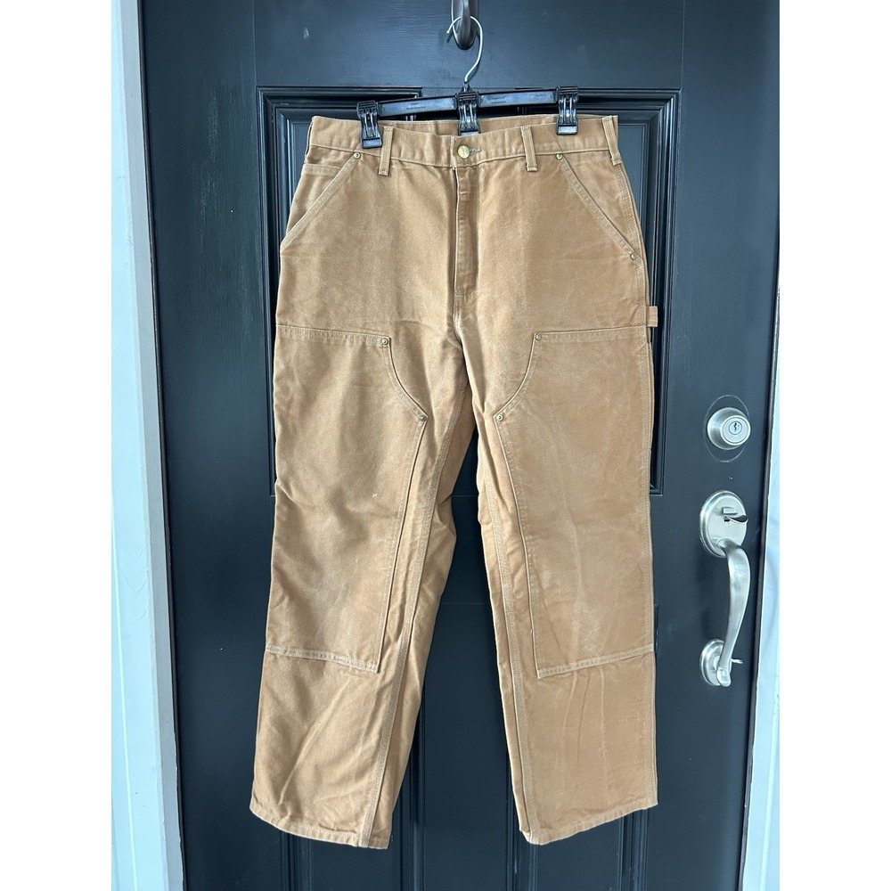 Vtg Carhartt B01 BRN Double Knee Duck Canvas Carpenter Pants Made in USA 34x30